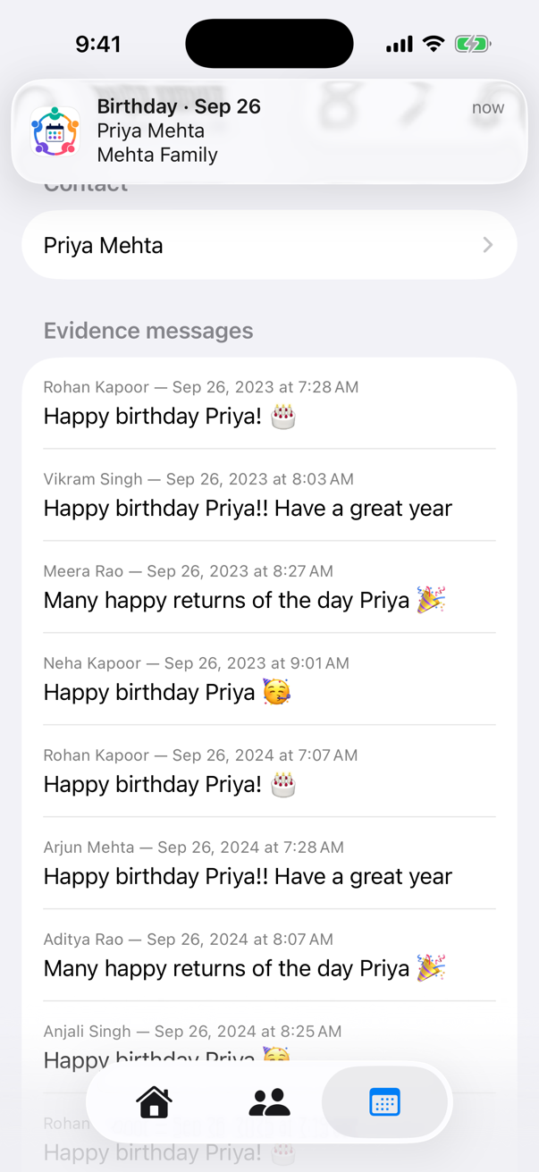 A birthday reminder notification